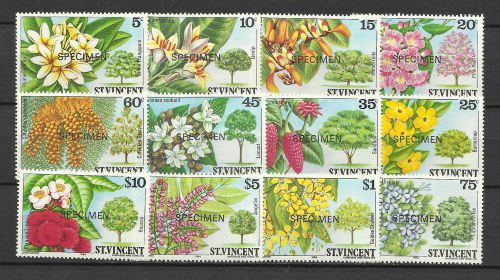 St vincent 1984 flowers trees shrubs specimen opt 12v mnh