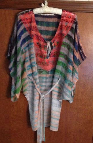 Twelfth Street By Cynthia Vincent Embroidered Silk Belted Tunic - Sz S