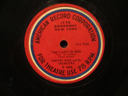 Vincent rose &#034;the lady in red&#034; american record  f 409for theater use 78