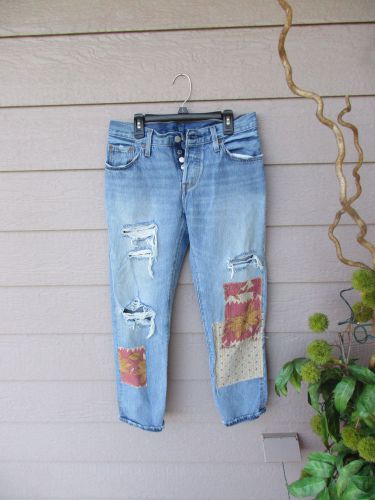 $128 LEVI&#039;S 501 CT Ripped &amp; Repaired Desperado Patched Boyfriend Jeans 27X28