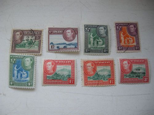 St Vincent 8 stamps KGVI 5 MM 3 FU one O/P 1951