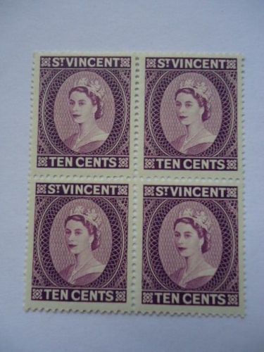 St Vincent QEII 1955-63 SG194a 10c Deep lilac Block of 4 mnh