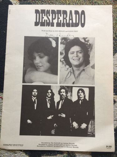 Don henley autograph he signed desperado 1973 eagles sheet music