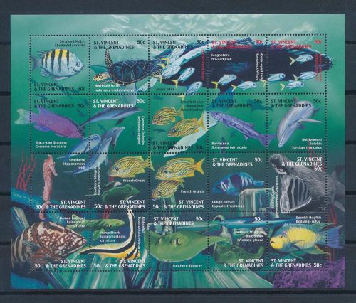[33360] St. Vincent &amp; Grenadines 2000 Marine Life Fish Shark MNH Sheet