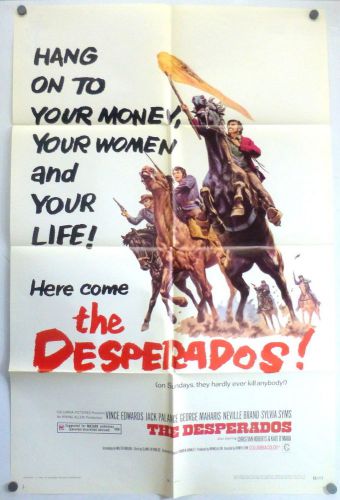 Western the desperados original 1960s 1 sheet movie poster vince edwards