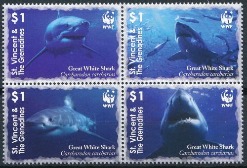 St. vincent 2006 wwf fish sharks block of 4 mnh.