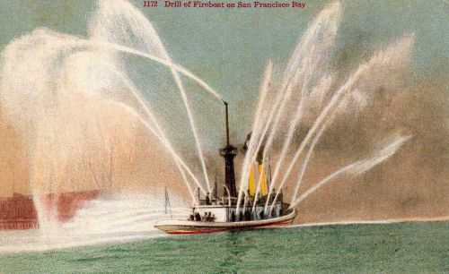 Vintage Postcard, DRILL OF FIREBOAT ON SAN FRANCISCO BAY, Cardinell-Vincent Co.