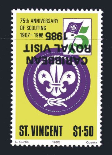 Scouting,,st. vincent,, carribean royal visit 1985,, inverted o/print,, mnh,,