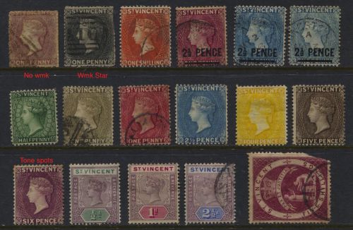 St Vincent 1862 - 1898 MH / Used QV Selection CV $91 ( Not Incl 5/- )