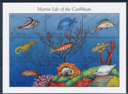 [33337] st. vincent &amp; grenadines 1996 marine life fish seahorse mnh sheet