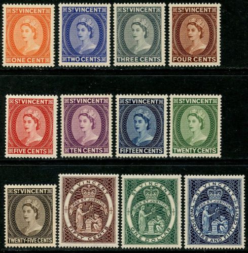 St. vincent  sc#186-97 1955 qeii defins complete mh og