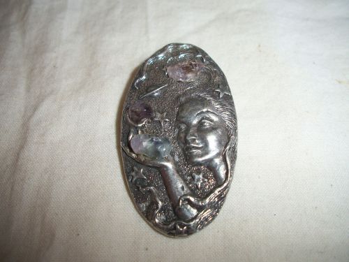 VINTAGE 1989 GODDES OF THE COSMOS SIGNED E. VINCENT FANTASY JEWELED BROOCH PIN