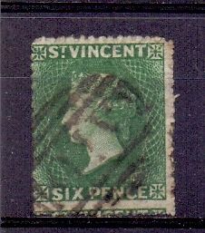 St Vincent. 6d deep green. Used. QV. 1868. SG7