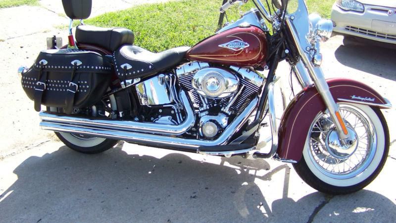 2009 softail heritage red hot sunglo metallic paint-low miles-extras-