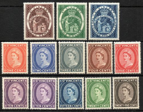 Commonwealth St Vincent 1955 QEII set of mint stamps value to $2.50 LMM
