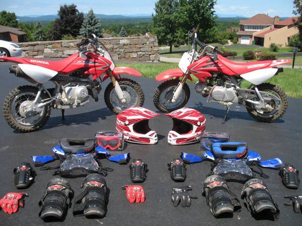 (2) 2009 honda crf50f minibikes &amp; safety equipment for 2
