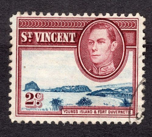1949 st vincent 2c blue and brown sg165 fine used r10429