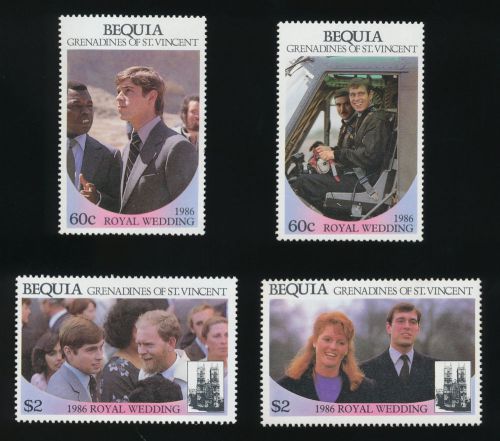Royal wedding stamp set - bequia grenadines of st vincent 1986 (mnh)