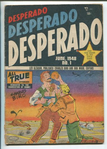 DESPERADO #1 1948-LEV GLEASON-1ST ISSUE-EYE INJURY PANEL-BIRO-BOB WOOD-vg