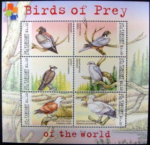 2001 st. vincent birds of prey stamps sheet eagle vulture goshawk osprey hobby