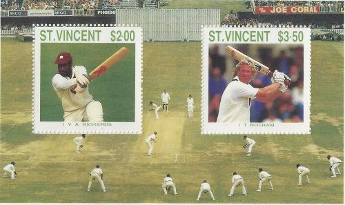 St. vincent unissued souvenir sheet cricket mnh cv $10++ est.