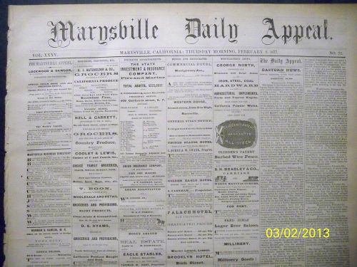 NEWSPAPER - MARYSVILLE CA - BOSS TWEED / DESPERADO  1877, US $24.99, image 1