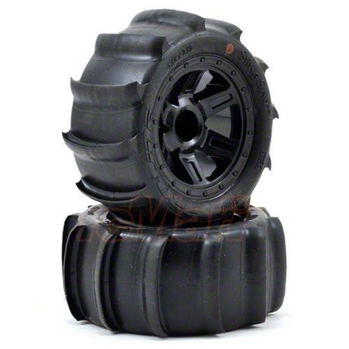 Pro-line sling shot 2.2 sand tires desperado black wheels 1:16 e-revo #10101-10