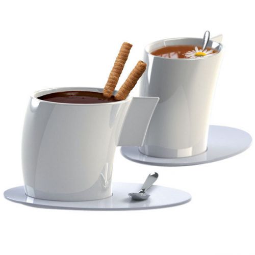 Deagourmet VENTO 4pc White Porcelain Coffee / Tea Cup &amp; Saucer Set
