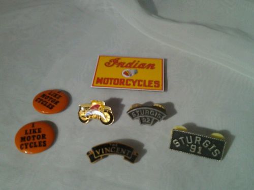 Lot of 6 Vintage Motorcycle Pins, Sturgis, St . Vincent, Indian