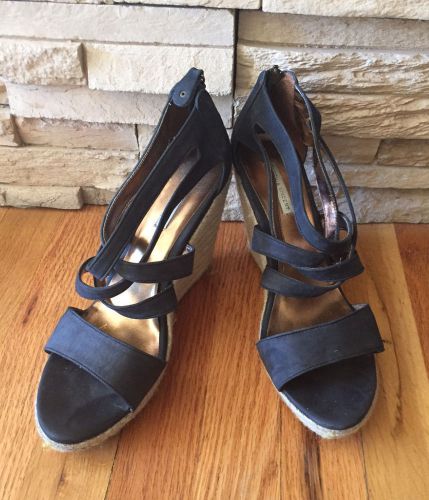 Cynthia Vincent Woven Heel Black Sandals Size 10.5
