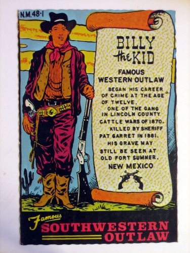 Billy the kid - new mexico&#039;s famous desperado vintage chrome postcard
