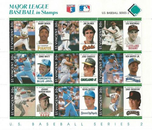 1989 ken griffey, jr st vincent &#034;mlb in stamps&#034; series ii mnh set of 9 sheets