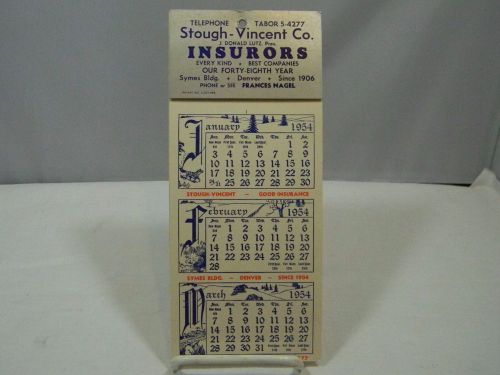 Vintage 1954 Stough-Vincent Co. Insurors Insurance Company Calendar