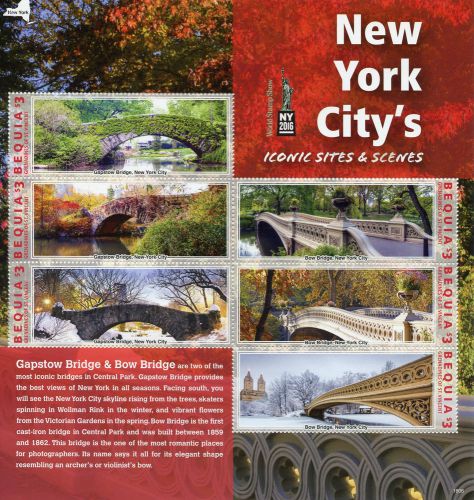Bequia Gren St Vincent 2016 MNH New York Iconic Sites NY2016 3v M/S Bridges