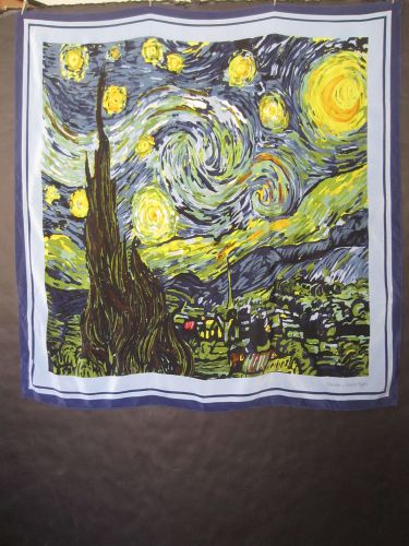 VINCENT VAN GOGH Starry Night painting on blue green yellow 100% silk scarf