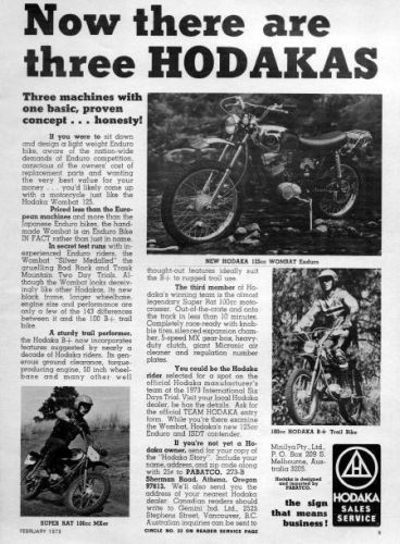 1973 Hodaka Wombat 100 B+ &amp; Super Rat Motorcycle Original Ad
