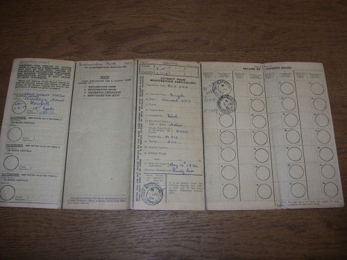 Vintage rf60 motor cycle bike registration log book - vincent hrd meteor (1936)