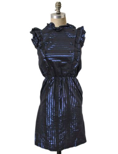 Twelfth Street Cynthia Vincent Black Blue Metallic Striped Dress sz 0, US $84, image 1