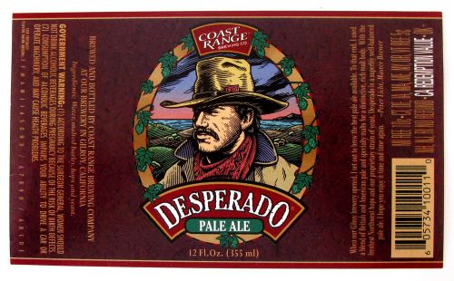 Coast Range Brewing DESPERADO - PALE ALE beer label CA 12oz