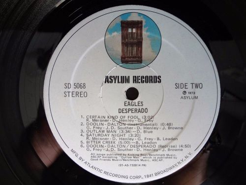 EAGLES DESPERADO VINTAGE ORIGINAL 1973 VINYL RECORD  LP 33 SD 5068 NEAR MINT, image 7