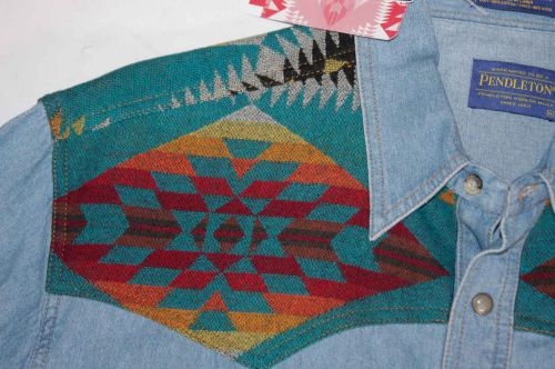 PENDLETON Desperado Denim/Yavapai Blanket Western/Cowboy Shirt w/ Pearl Snaps XL, US $69.99, image 9