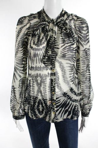 CYNTHIA CYNTHIA VINCENT Beige Abstract Print Blouse Sz S BN489