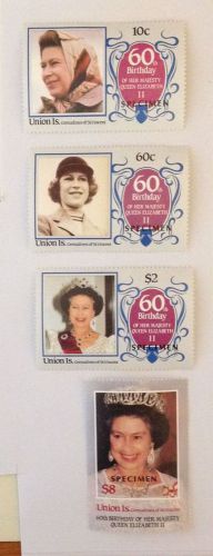 Grenadines of st vincent union is. 60th birthday of qeii 4 mnh specimen set.