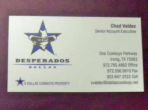 Dallas Desperados defunct Arena Football League Account Executive business card
