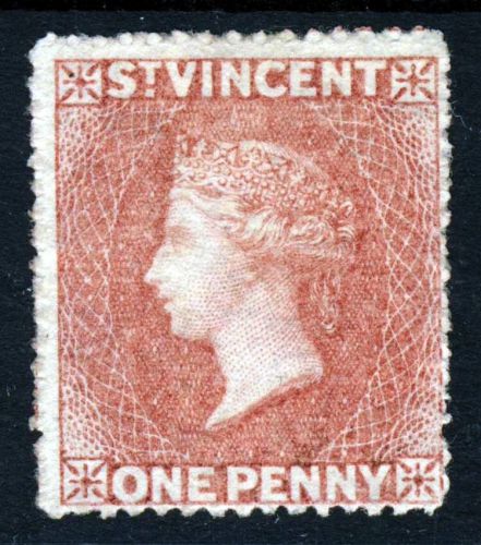St. vincent qv 1861 one penny rose-red no watermark rough perf. 15 sg 1 mng