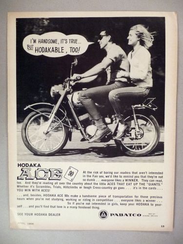 Hodaka ace 90 motorcycle print ad - 1966 ~~ pabatco