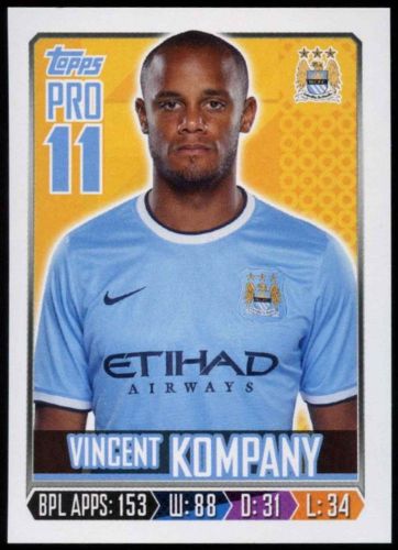 2014 premier league official #153 vincent kompany topps sticker (c81)
