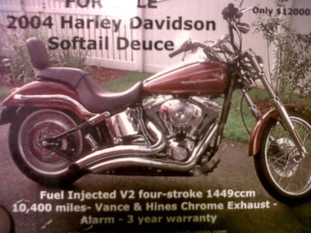 2004 softtail deuce fuel injected low miles alarm vance & hines chrome exhaust