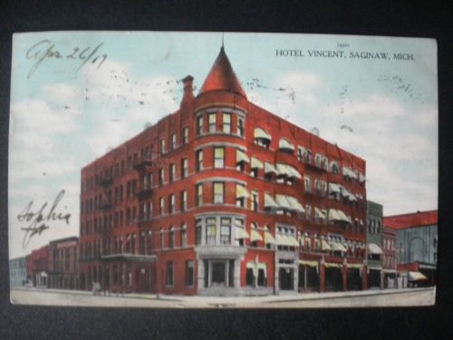 DB POSTCARD OF HOTEL VINCENT, SAGINAW, MI, 1909