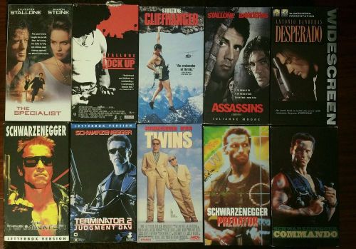 Schwarzenegger-Stallone-Banderas VHS lot/Terminator/Cliffhanger/Desperado &amp;more!